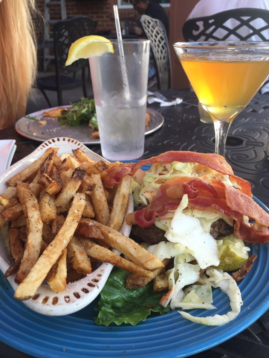 Bunless burger and pan fried French fries