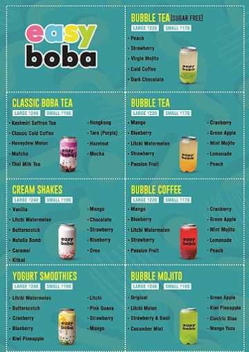 Easy Boba menu 