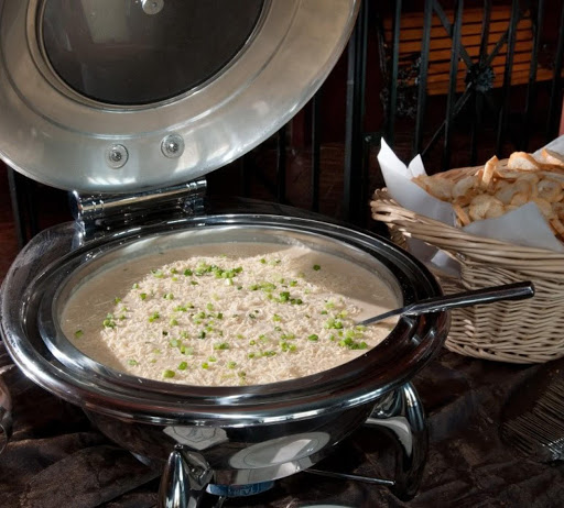 For parties, Crab Mornay stays warm in a chafing dish.