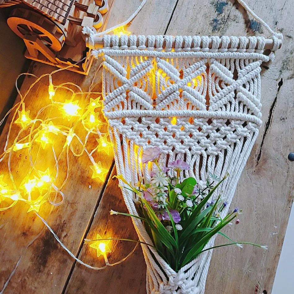 Nordic Style geweven katoenen hangmand, tuin hangnet, bloemenmand, ideaal voor planten, ruimtebesparend en decoratief.