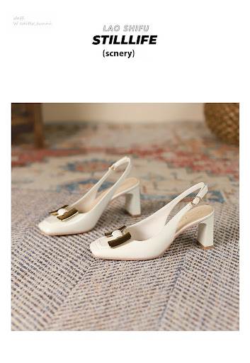 Title 15, Chunky Heel Low-cut Square Toe Metal Buckle Sli...