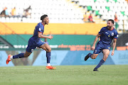 Kevin Lenini Gonçalves Pereira De Pina of Cape Verde celebrates goal with teammates during the Africa Cup of Nations clash against Mozambique held at Felix Houphouet Boigny Stadium in Abidjan.