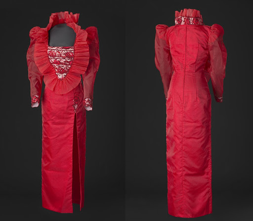 Red dress with ruffled collar designed by Peter Davy - Peter Davy ...