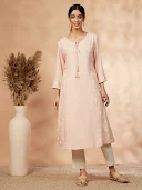 Beige Printed A-Line Kurta