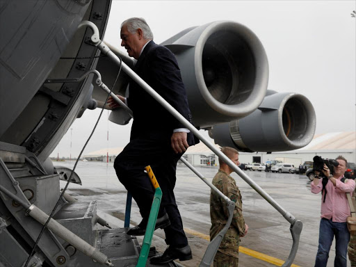 US Secretary of State Rex Tillerson boards his plane to depart Jomo Kenyatta International Airport in Nairobi, Kenya, March 12, 2018. /REUTERS