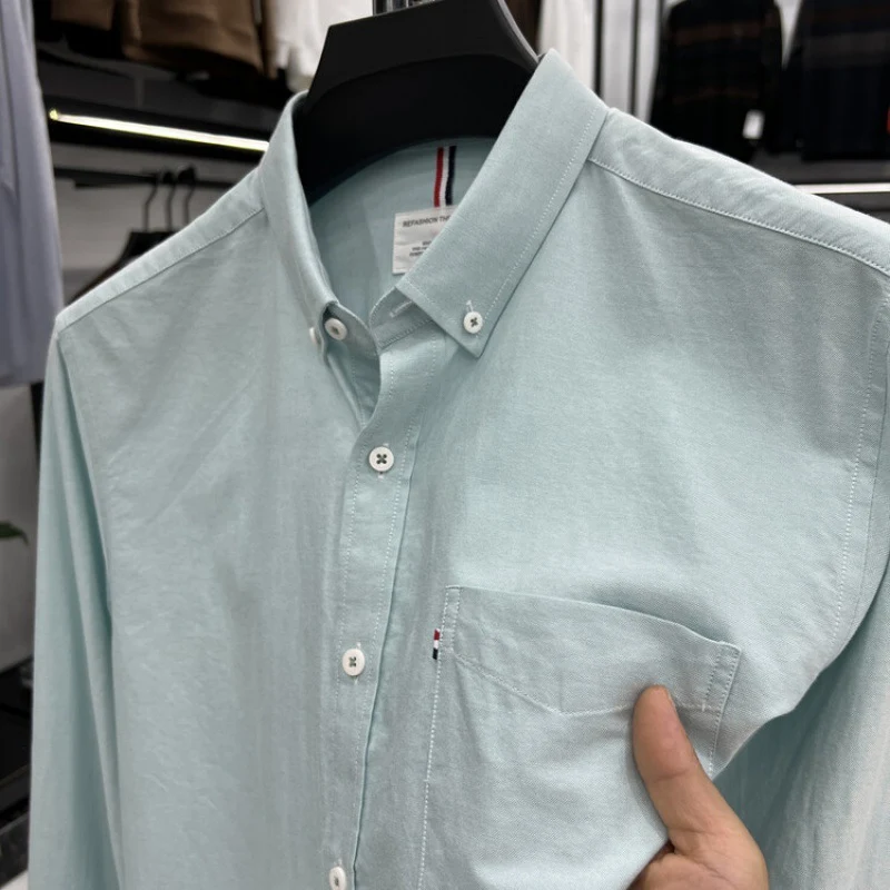 Heren Oxford overhemd, lente en herfst, geborduurd, business casual van katoen. Comfortabel en stijlvol voor werk en vrijetijdsbesteding.