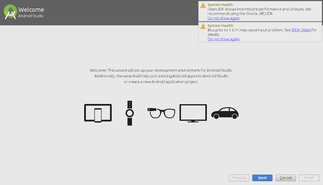 Asistente de configuración de Android Studio