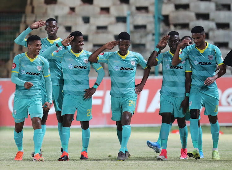 Gerald Phiri Junior of Baroka FC (r) celebrates goal during the Absa Premiership 2019/20 football match between Bidvest Wits and Baroka FC at Bidvest Stadium, Johannesburg on 06 August 2019.