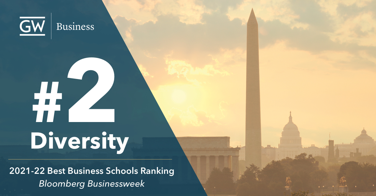 graphic showing GWSB's Bloomberg Businessweek #2 ranking for diversity