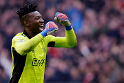 Andre Onana of Ajax celebrates 3-2 during the Dutch Eredivisie match between Ajax v Feyenoord at the Johan Cruijff Arena on March 20, 2022 in Amsterdam Netherlands.