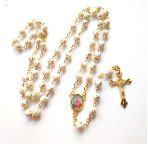 Title 5, Bronzing Cross Bead Cross Pendant Acrylic Necklace