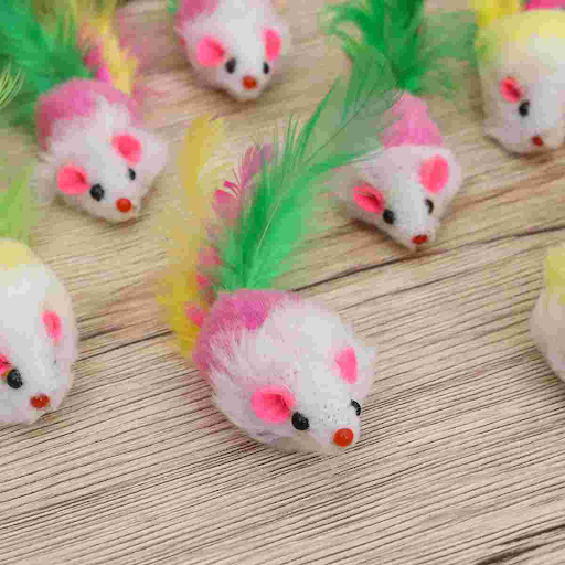 UEETEK 10PCS Furry Pet Toys Mice Cat Toy Mouse Toys with Tails (Random Color)