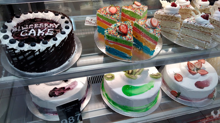 Supermarket cake in a refrigerator display