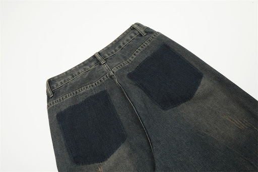 Title 5, Washed and Worn Out Denim Straight-leg Trousers...