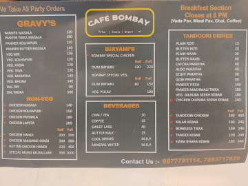 Cafe Bombay menu 