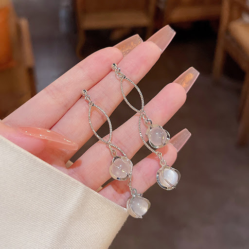Title 21, 925 Silver Needle Long Fringed Zircon Earrings,...