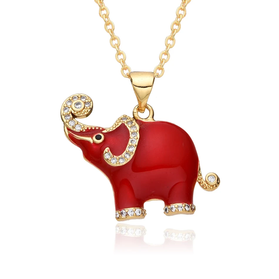 Colar com pingente de elefante de óleo colorido e zircônia em miniatura, um acessório charmoso e cheio de estilo para você.