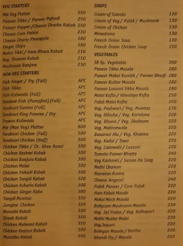 Sadanand Resorts menu 