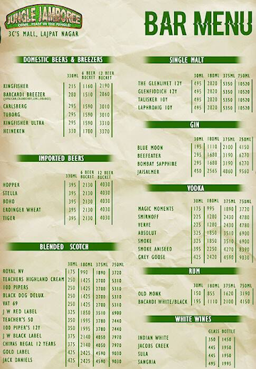 Jungle Jumboree menu 