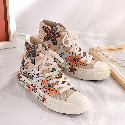 Title 4, Casual All-match Big Flower High-top Canvas Sho...