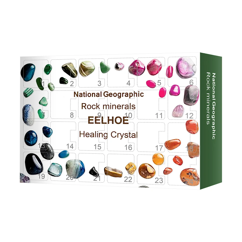 Coffret Cadeau 24 Grilles Minerais Verts Boîte Aveugle 24 Jours Calendrier de l'Avent Idéal pour Collectionneurs et Enfants