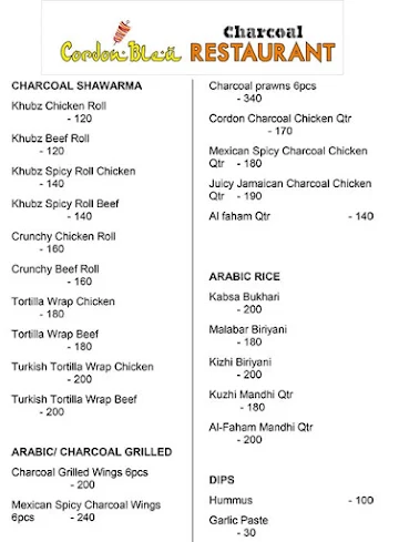 Charcoal Shack Restaurant menu 
