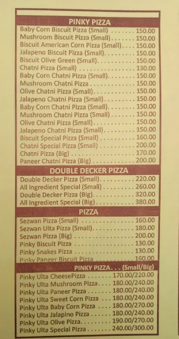 Ulta Pizza menu 