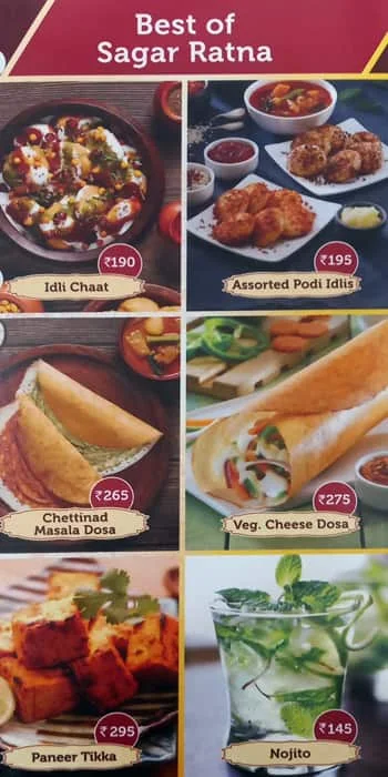 Sagar Ratna menu 