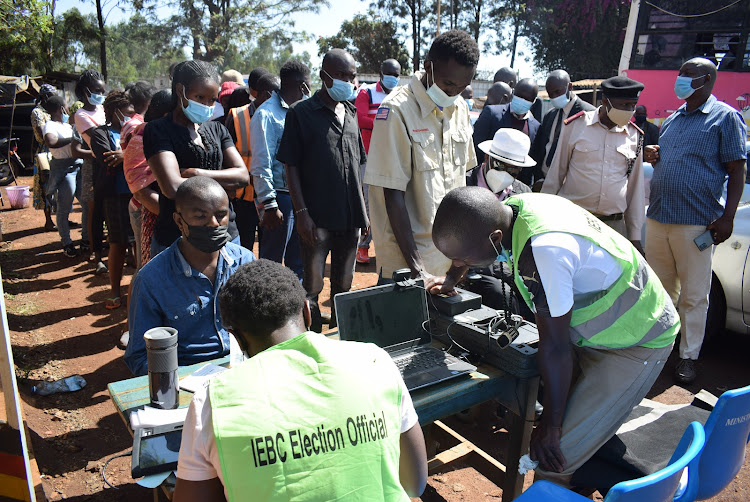 Masses turn up for voter registration by IEBC offficials at Kitisuru Chief's camp ahead of the 2022 General elections. October 4, 2021.