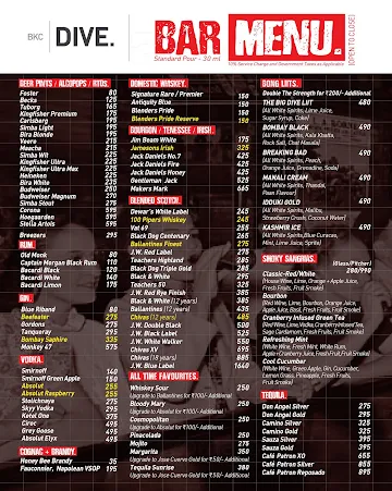 Dive BKC menu 