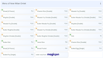 New Milan Omlet menu 