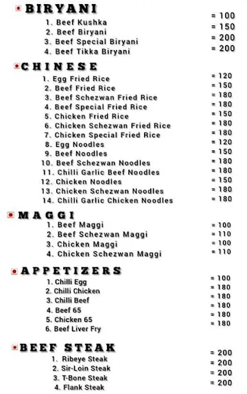 The Royal'z Biriyani & Kabab's menu 