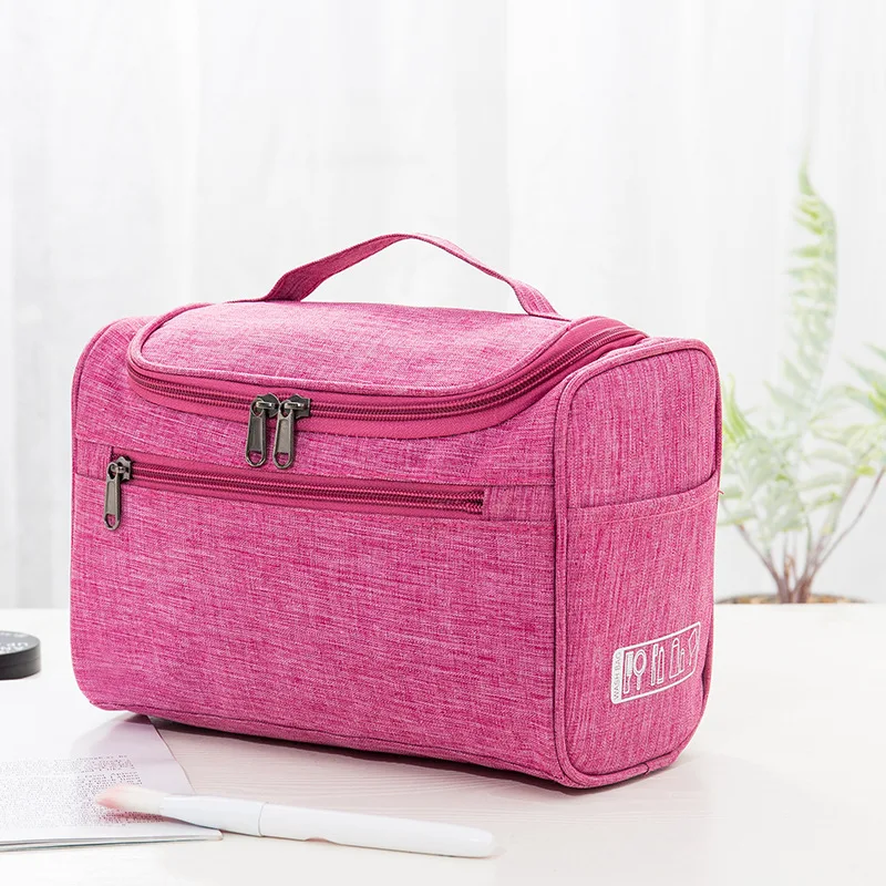 Draagbare make-up tas met haak, grote capaciteit, ideaal voor reizen en het organiseren van cosmetica en toiletartikelen onderweg.