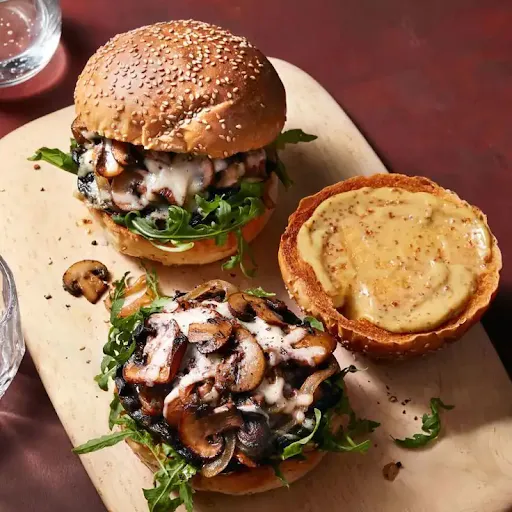 Grilled Sauteed Mushrooms Burger With Cheese