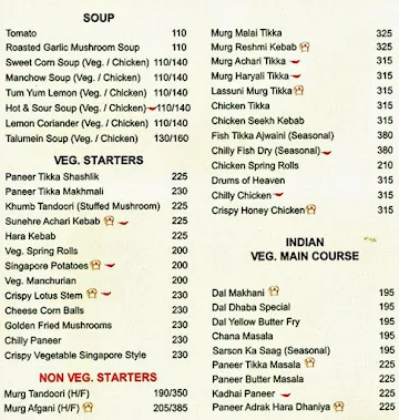 Dana Choga menu 