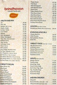 Brindavan Hotel menu 1