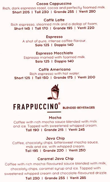 Starbucks menu 