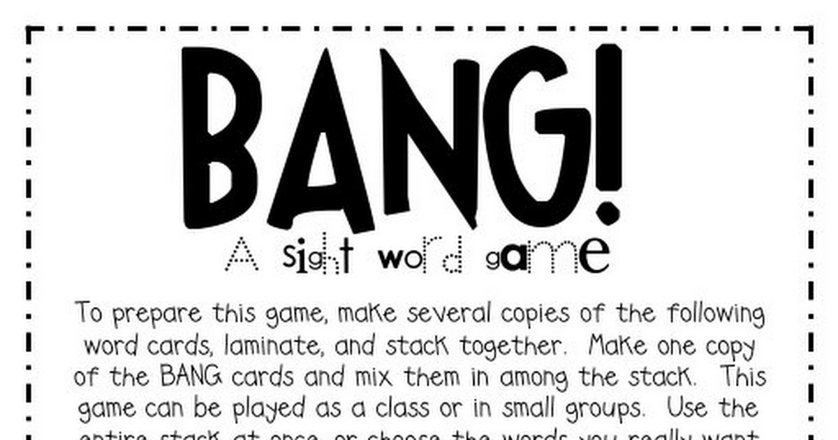 Printable Bang Sight Word Game