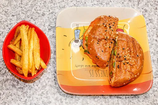 Paneer Tikka Burger With Sides