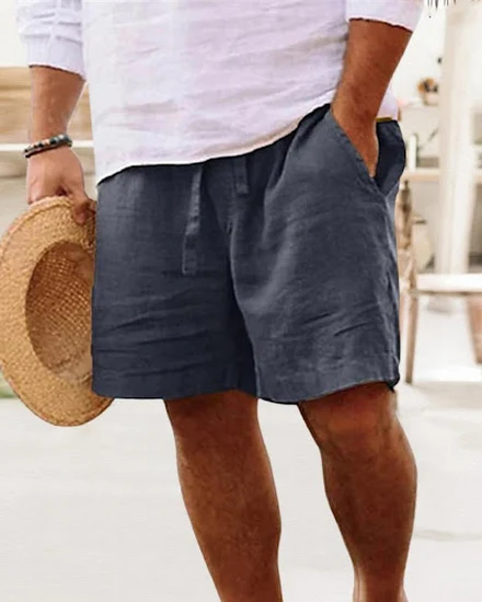 Men's Summer Cotton Casual Linen Shorts Men's Outdoor Spo... - 3