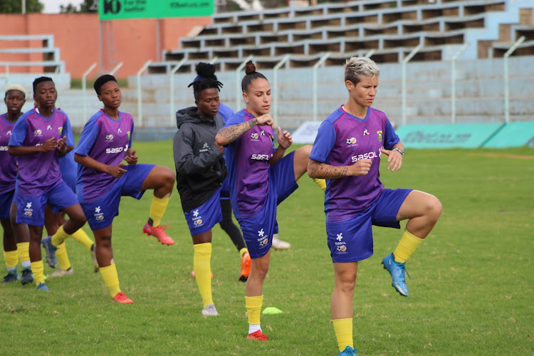 Banyana Banyana players training at the Nkoloma Stadium in Lusaka ahead of their international friendly against Zambia.