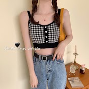 Áo Croptop Kẻ Caro Dệt Kim Khuy Áo Trái Tim Phong Cách