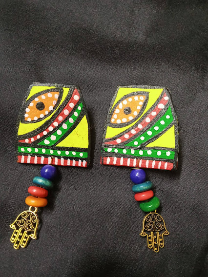 Handpainted Fabric Earrings Set