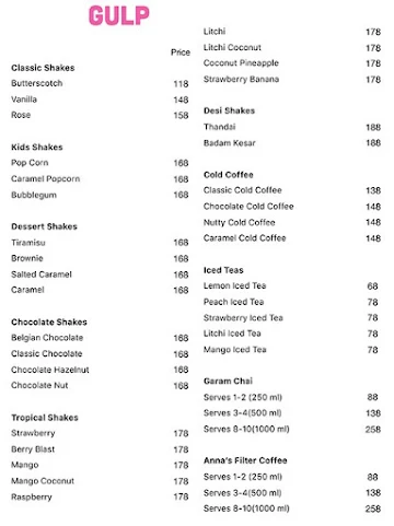 Gulp - Shakes and Juices menu 