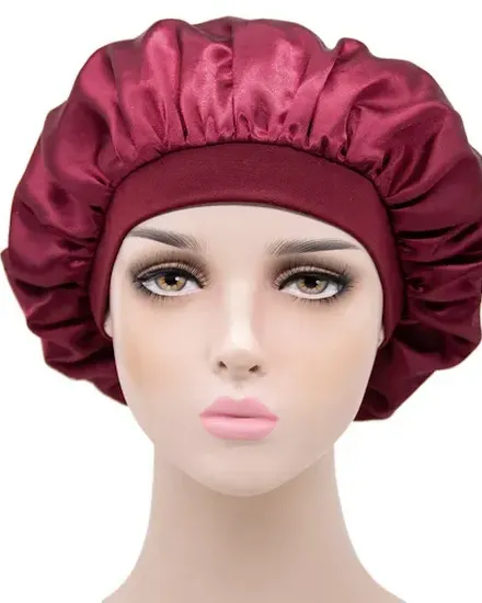 New Imitation Silk Large Satin Bonnet Night Sleeping Hat ... - 1