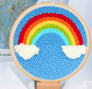 Title 14, Rainbow Pattern Punch Needle Kit for Colorful a...