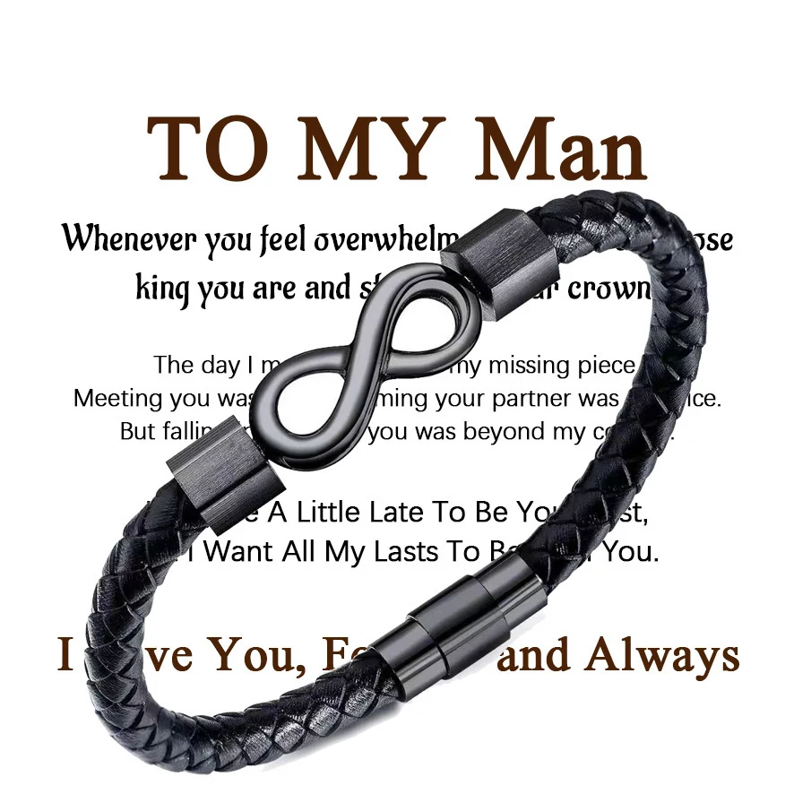 Title 5, RVS leren armband met acht woorden, stijlvol en...