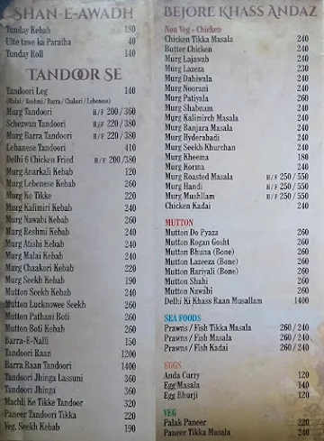 Lucknowee Tunday Kebab menu 