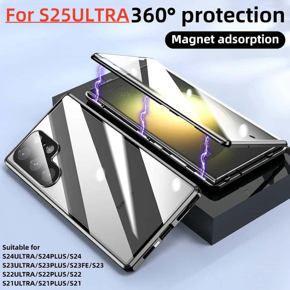 Magnetic King Phone Case Glossy Metal Magnetic HD Privacy Buckle Mirror Drop Resistant Protection