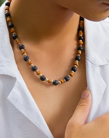 Collar con abalorios de madera y ro - 1